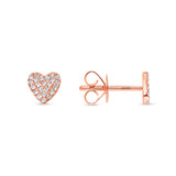 14K Gold Pave Diamond Heart Studs
