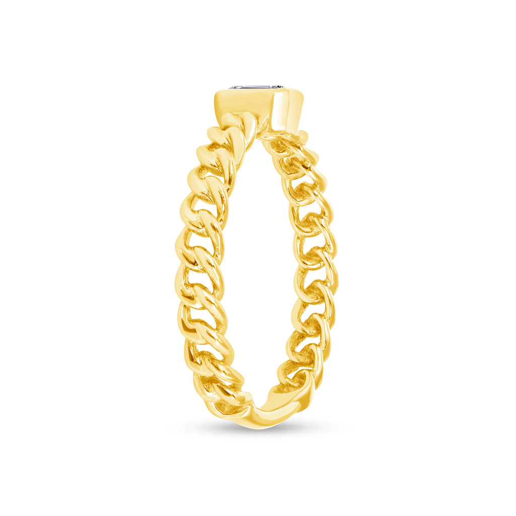 14K Gold Cuban Emerald Diamond Bezel Ring
