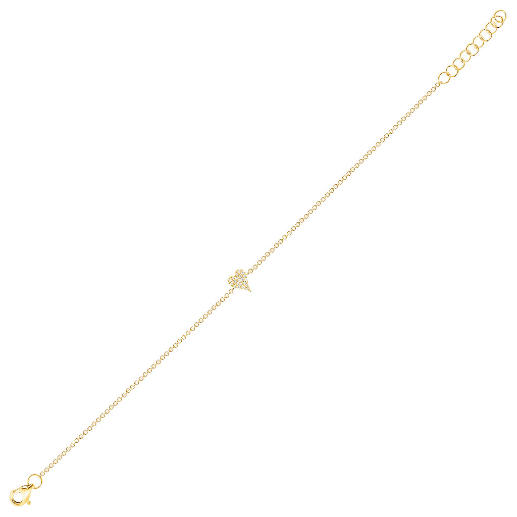 14K Gold Single Heart Pavé Diamond Bracelet