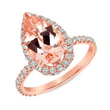 14K Gold Diamond 2D Halo with Pear Morganite Engagement Ring