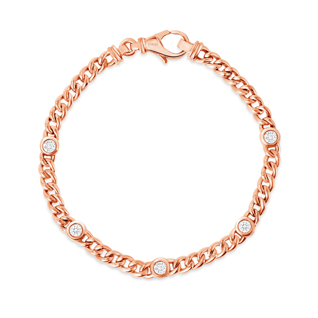 14k Gold Cuban Single Bezel Diamond Bracelet