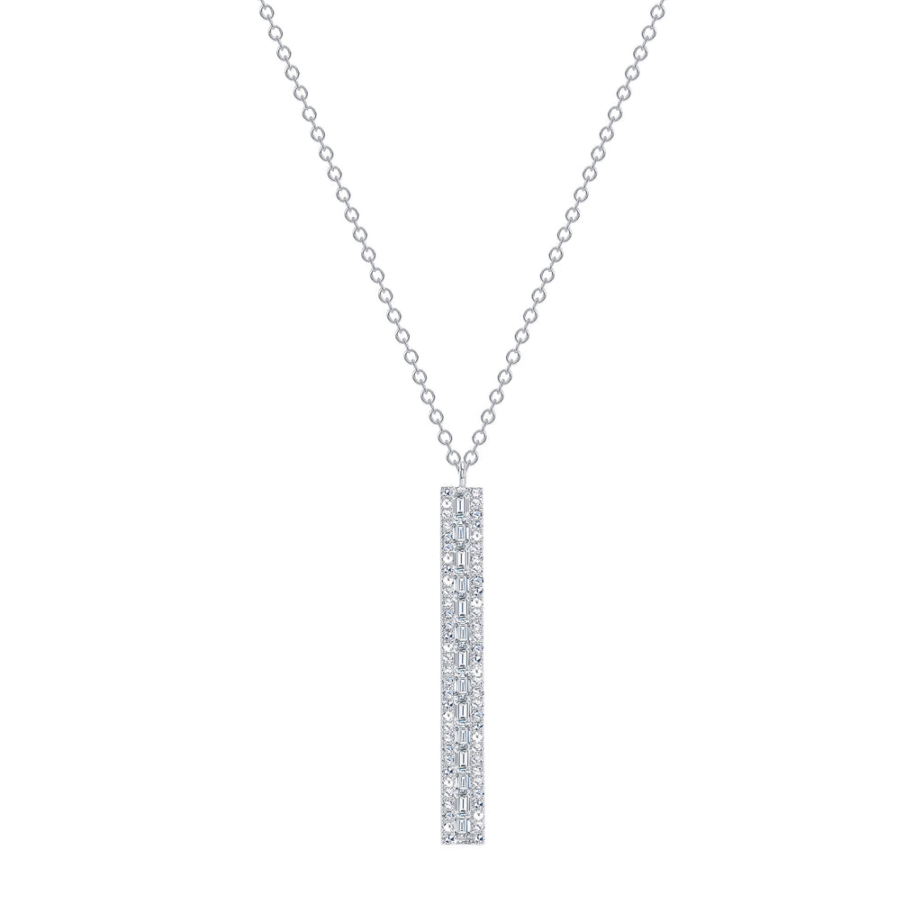 14K Gold Bar with Round and Baguette Diamond Pendant
