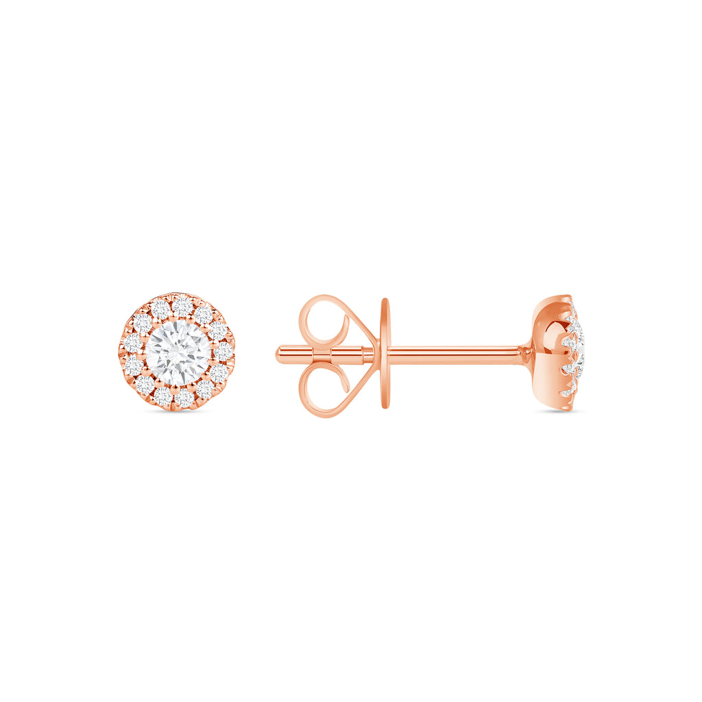 14K Gold Round Halo Stud Diamond Earrings