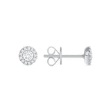 14K Gold Round Halo Stud Diamond Earrings