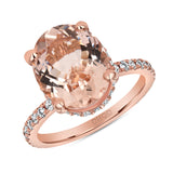 14K Gold Diamond Under Halo Ring with 3.00 Carat Oval Morganite Ring