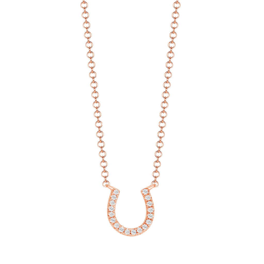 14K Gold Diamond Horseshoe Pendant Necklace