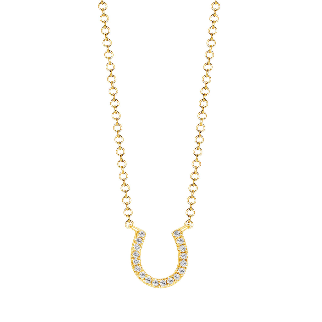 14K Gold Diamond Horseshoe Pendant Necklace