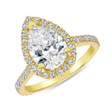 14K Gold Diamond Halo Ring with 2 Carat Pear Forever One Moissanite Engagement Ring