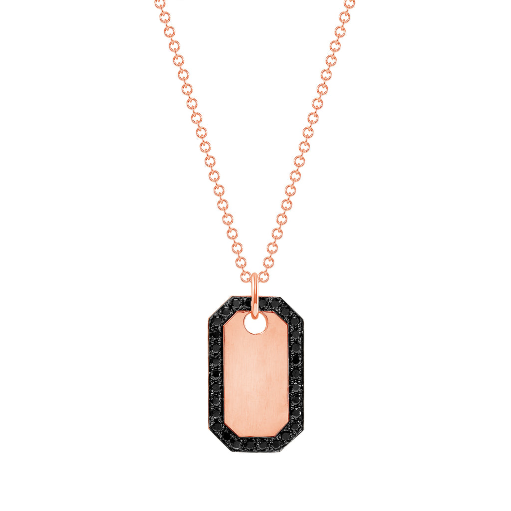 14K Gold and Black Diamond Dog Tag