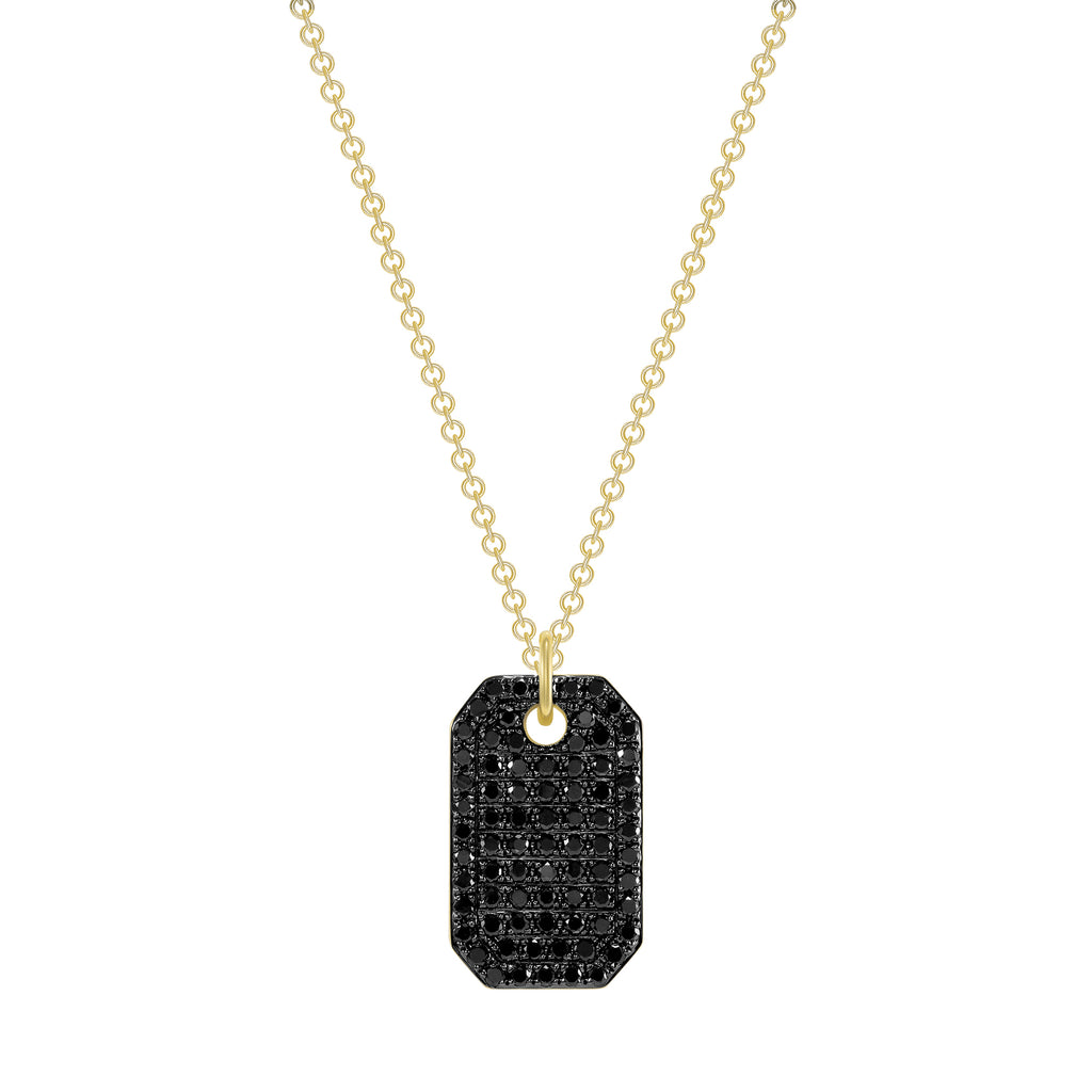 14K Gold Black Diamond Dog Tag Pendant