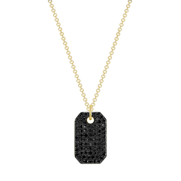 14K Yellow Gold Dog Tag Pendant With Black Diamonds 3.25 405831