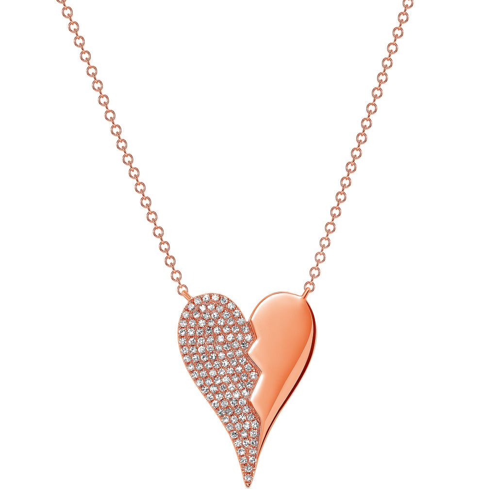 14K Gold Half Diamond Heart Pendant