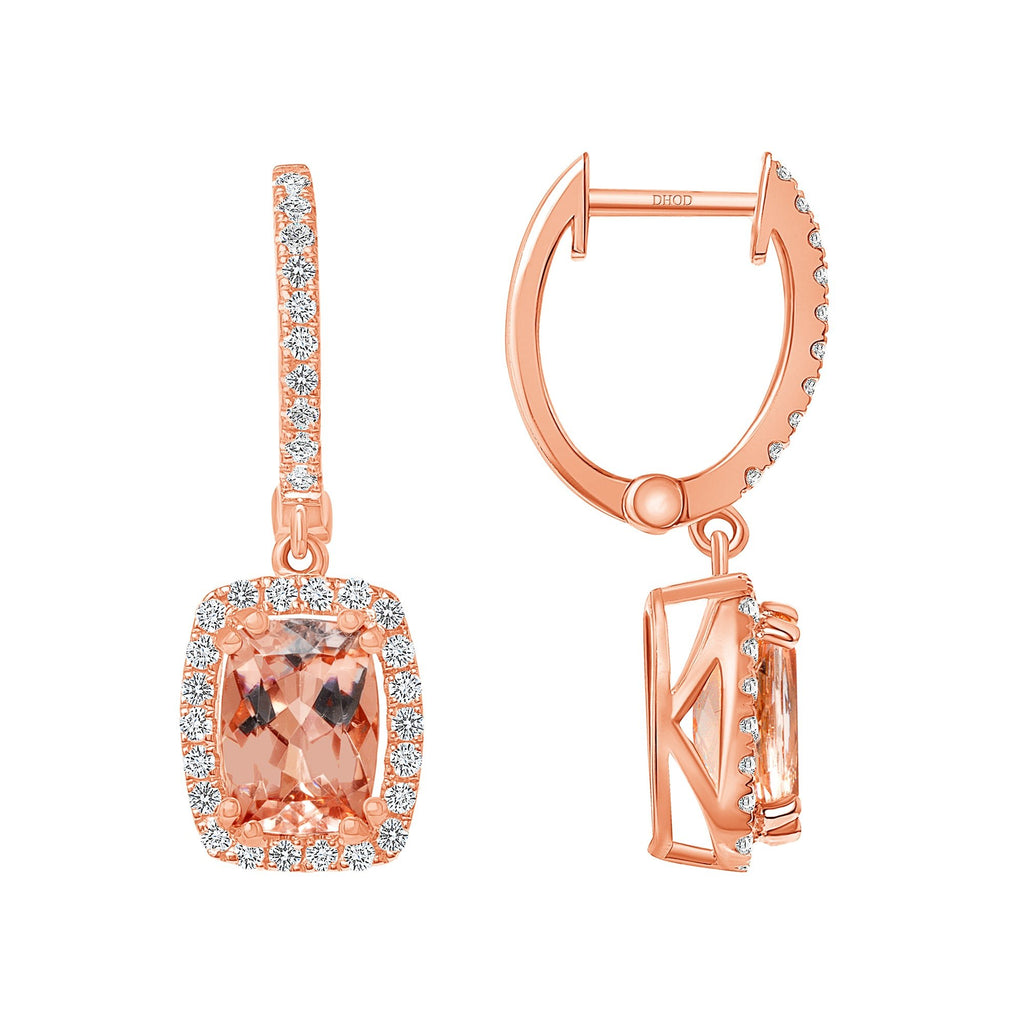 14K Gold Morganite Halo Earrings