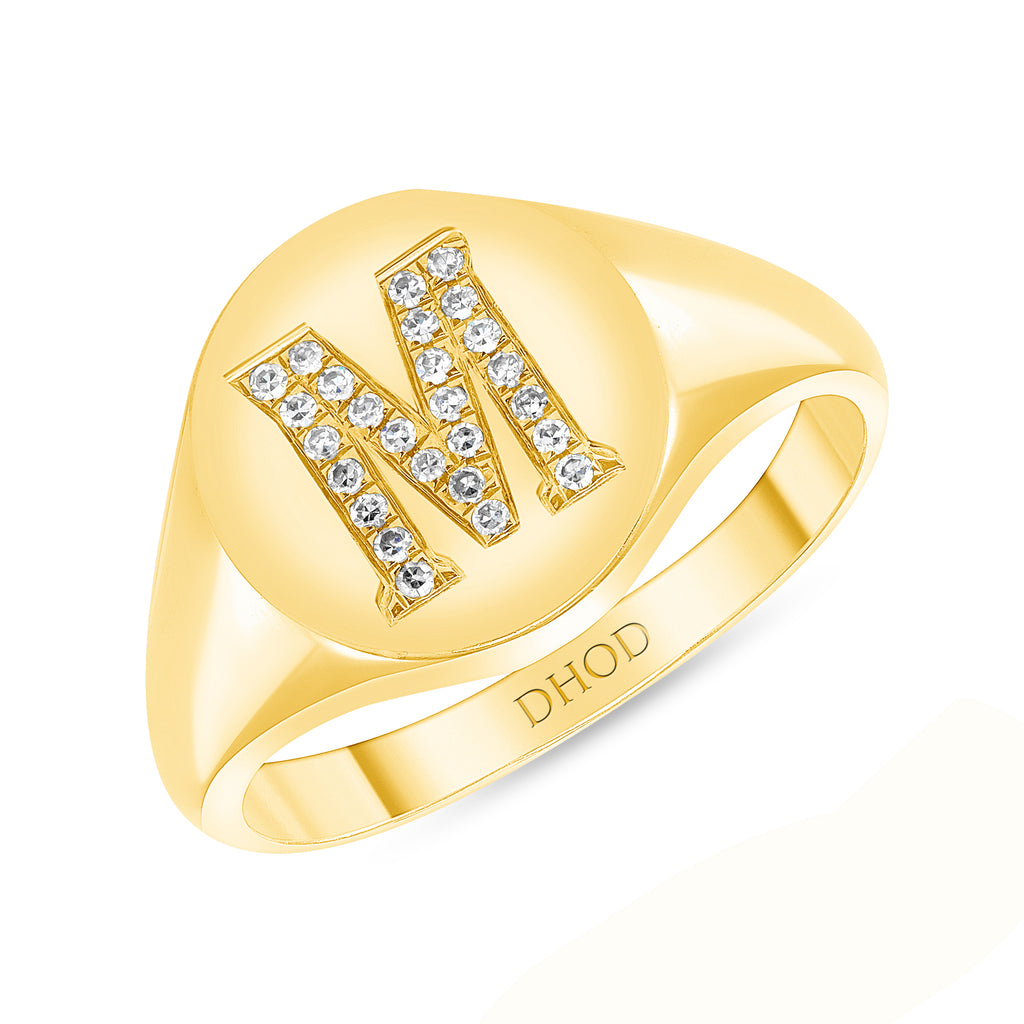 Gold Diamond Initial Signet Ring