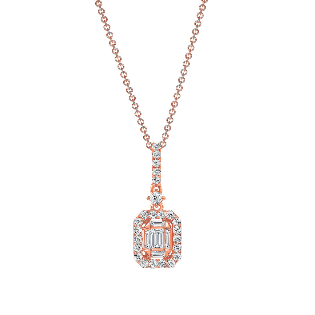 14K Gold Baguette and Round Diamond Pendant