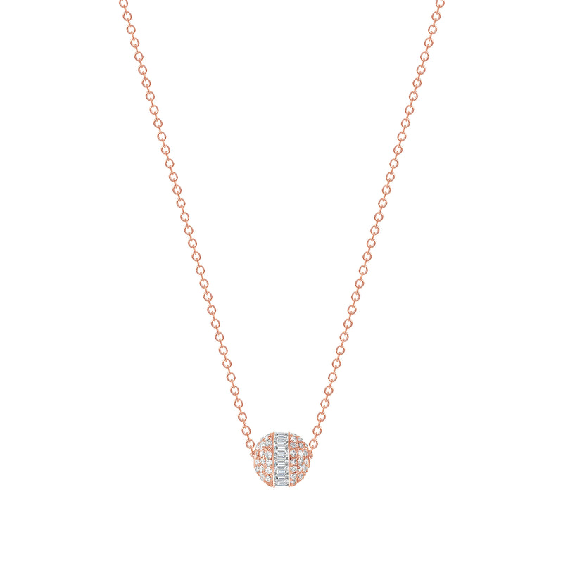14K Gold Baguette and Round Diamond Circle Pendant