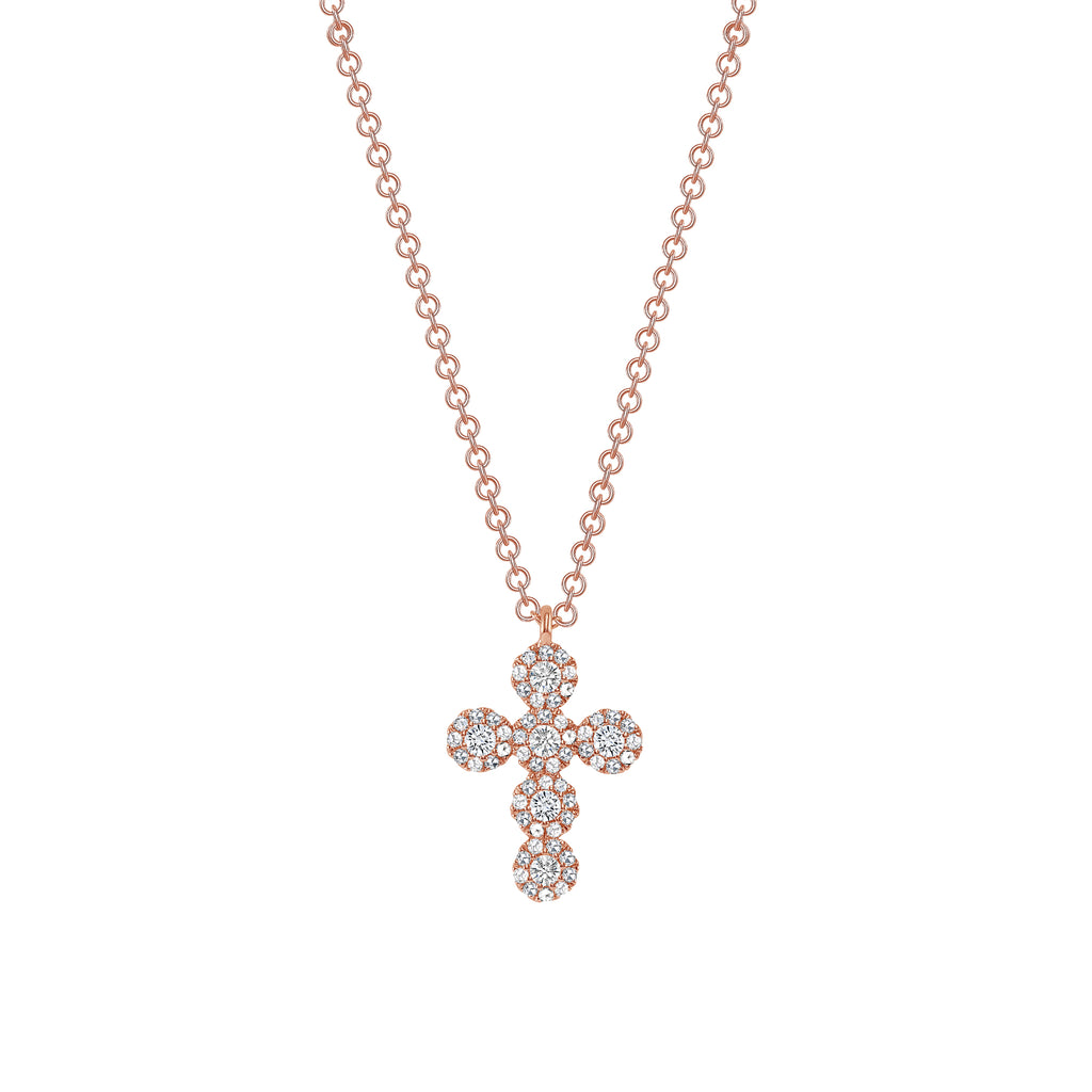14K Gold Diamond Halo Cross Pendant