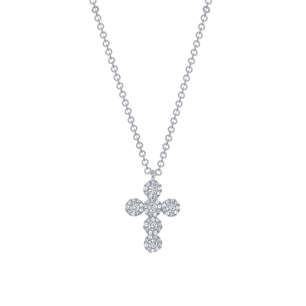 14K Gold Diamond Halo Cross Pendant