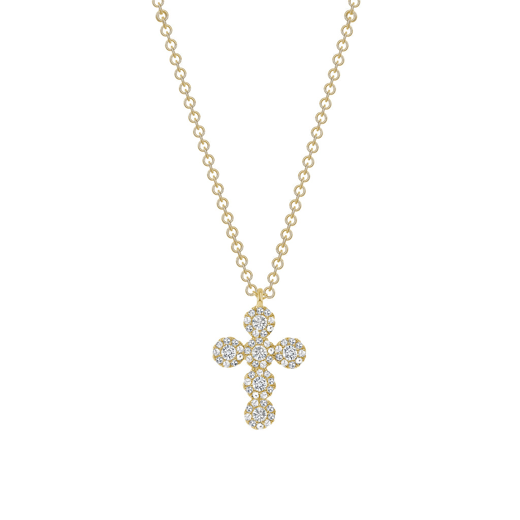 14K Gold Diamond Halo Cross Pendant