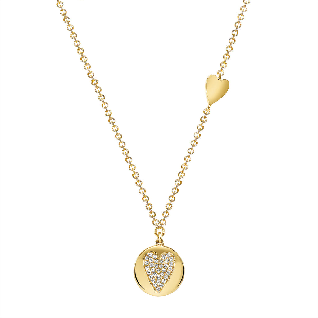 14K Gold Diamond Heart Circle Pendant Necklace