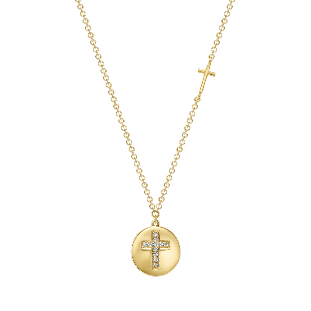 14K Gold Diamond Cross Pendant Necklace