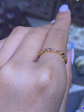 14k Gold Art Deco Leaf Diamond Band