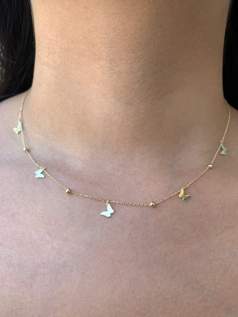 14K Gold Butterfly and Bead Necklace