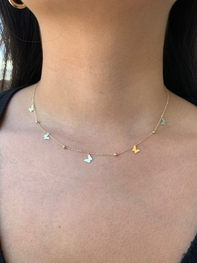 14K Gold Butterfly and Bead Necklace