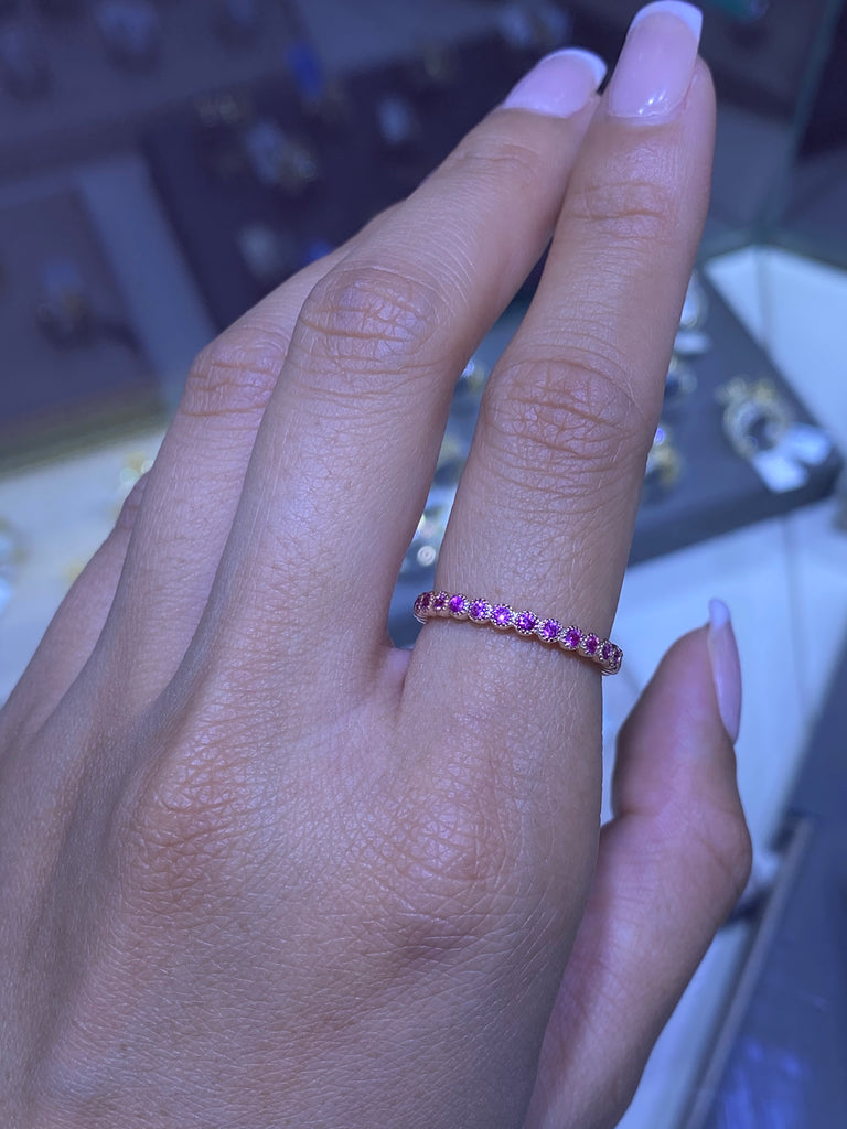 14K Gold Pink Sapphire Art Deco Band