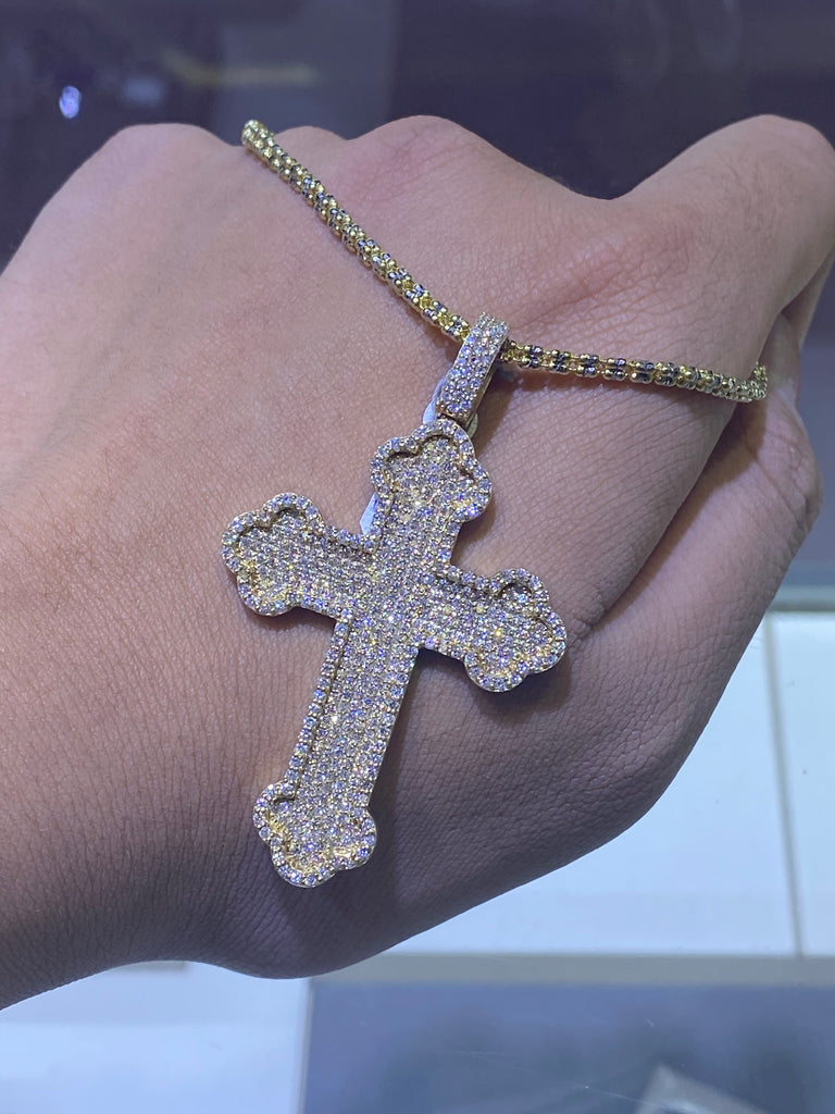 14K Gold Diamond Large Cross Necklace