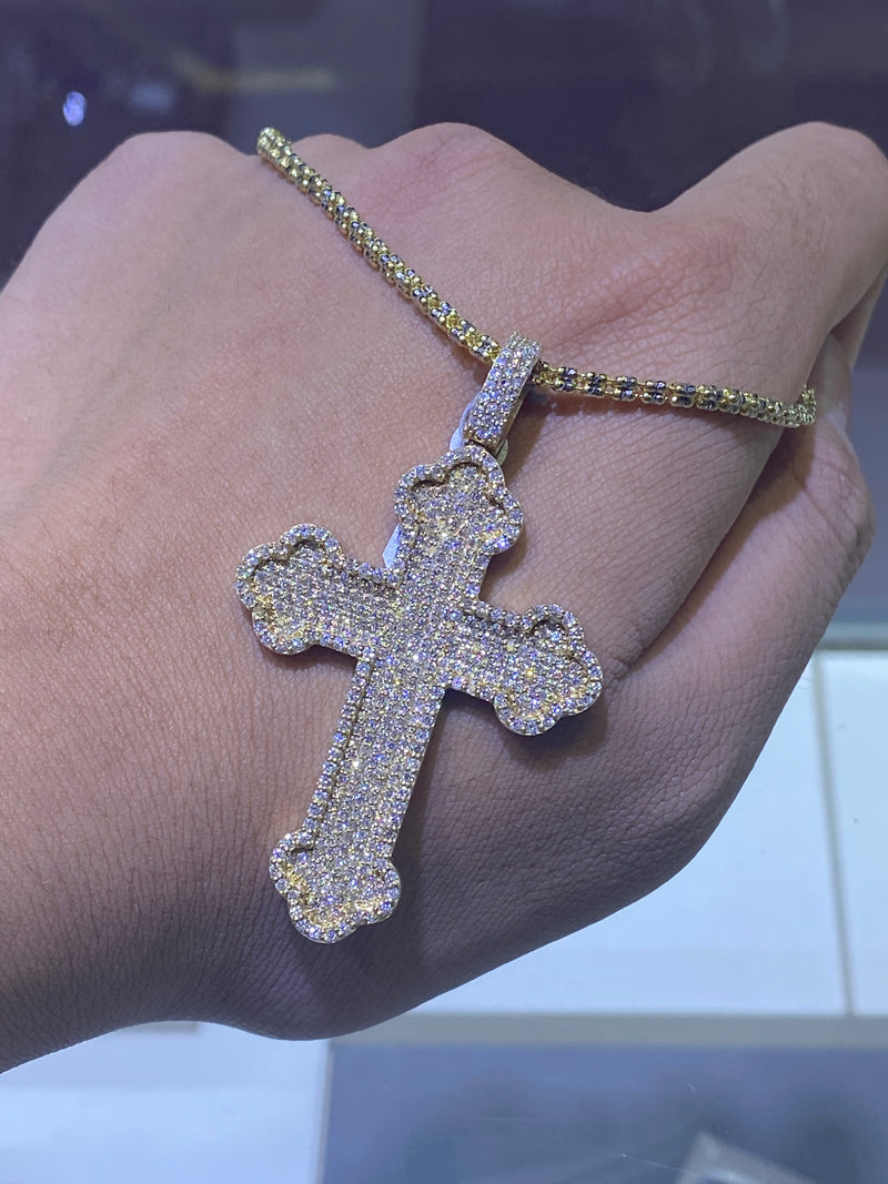 14K Gold Diamond Large Cross Necklace