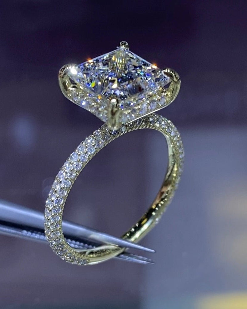 14K Gold 3.00 Carat Princess Cut Lab-Grown Diamond 3D Under Halo Band