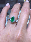14k Gold Pear Cut Emerald Halo Engagement Band