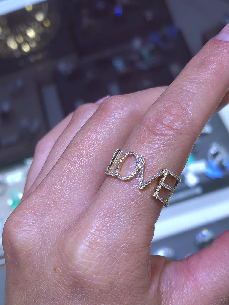 14k Yellow Gold Open 'LOVE' Diamond Band