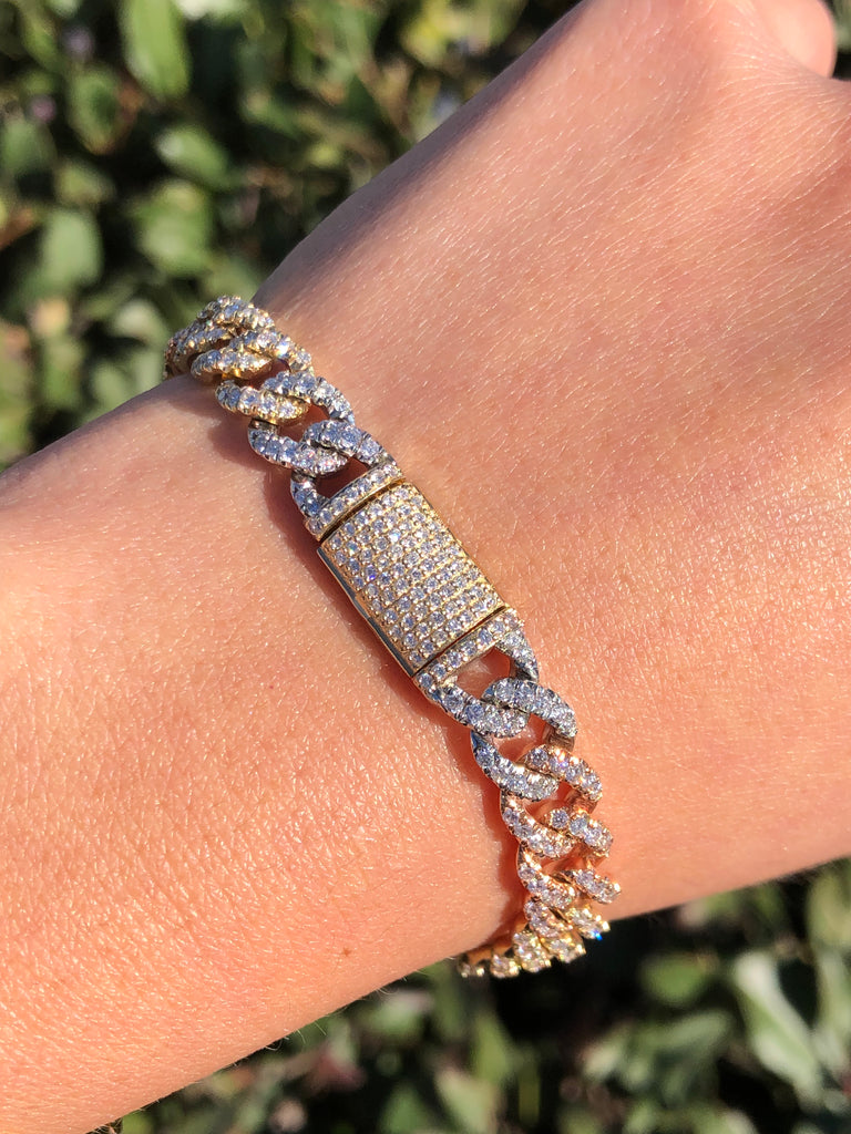 14K Gold Medium Diamond Cuban Bracelet