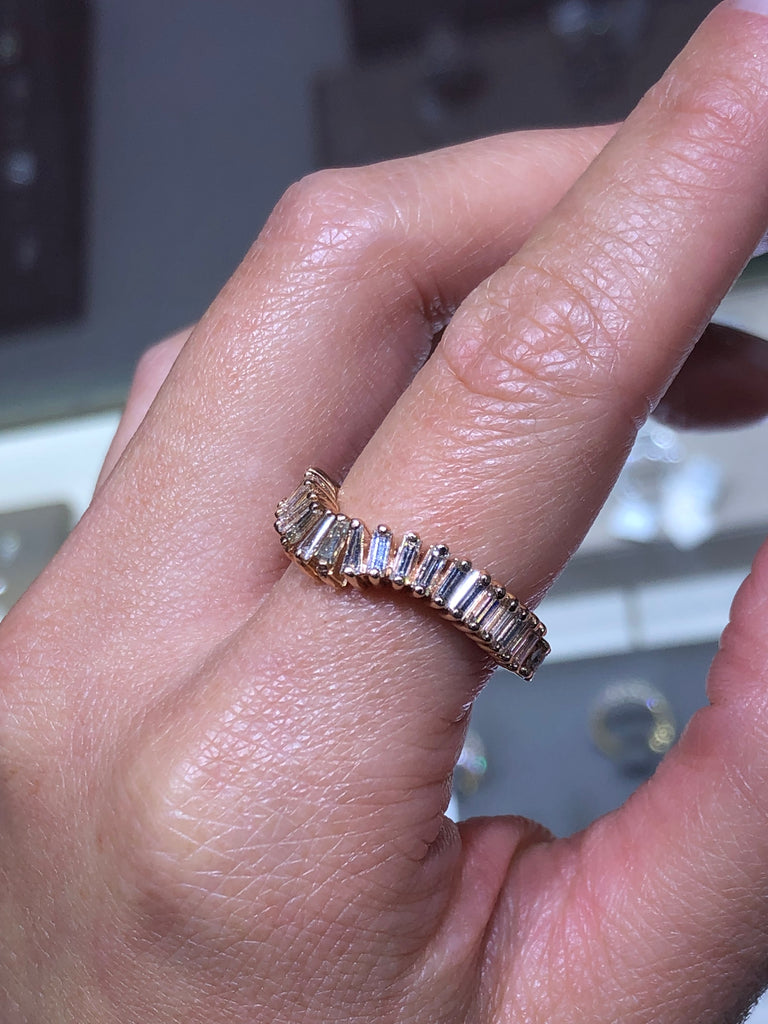 14K Rose Gold Art Deco Baguette Cluster Diamond Band