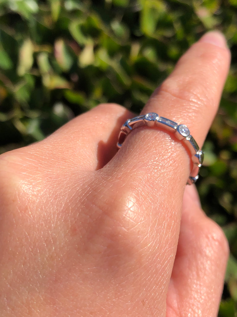 14k Gold Channel Set Baguette Round Diamond Band