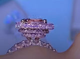 14K Gold 2D Halo w/ Double Under Halo and Diamond U Prong Morganite Engagement Set