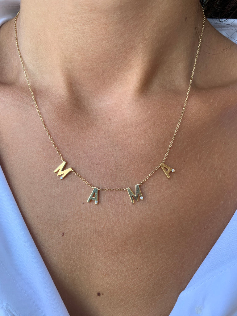 14K Gold Spaced MAMA Diamond Necklace