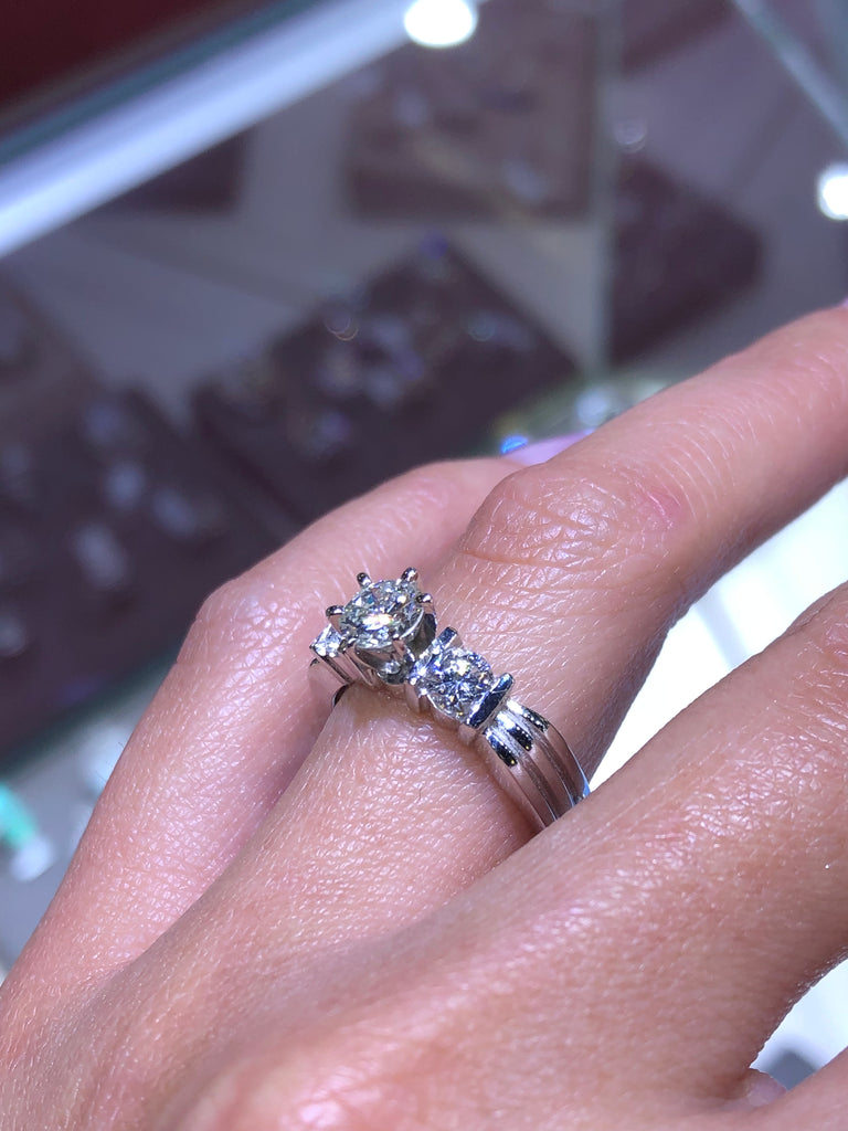 14K Gold 3-Round Six Prong Natural Diamond Engagement Ring