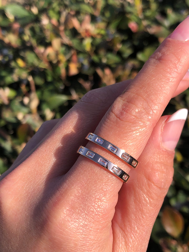 14K Gold Two Row Baguette Set Diamond Band