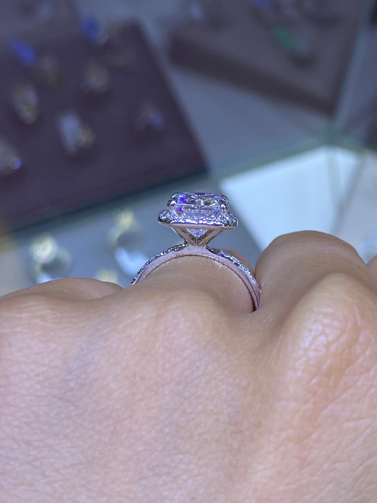 14K Gold Radiant Moissanite Halo Engagement  Ring