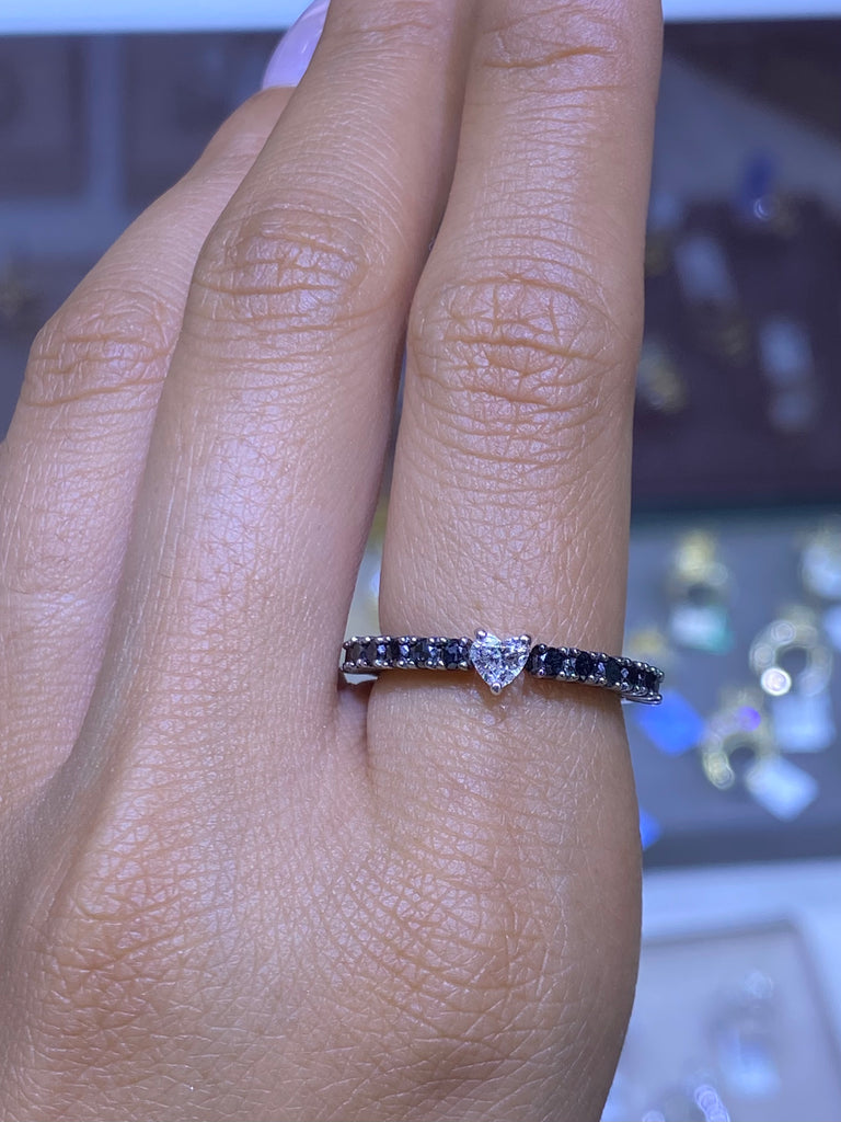 14K Gold Black Diamond Band w/ Diamond Heart