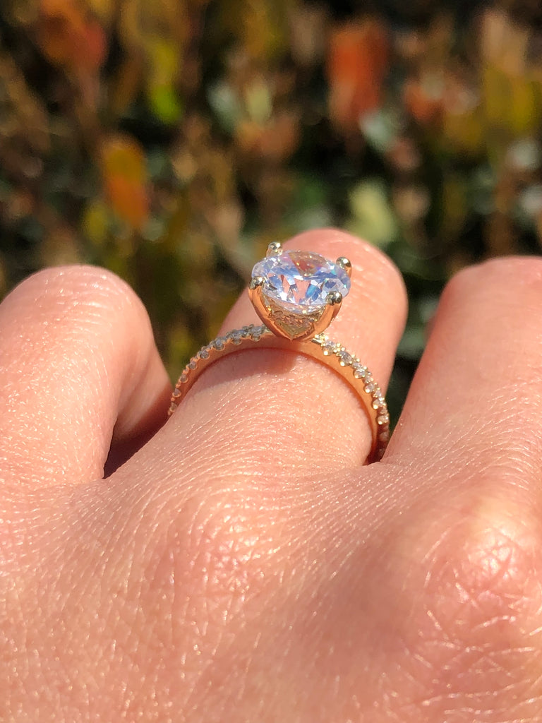 14K Gold 2.00 Carat Round Lab Grown Diamond Prong Set Under Halo Engagement Ring