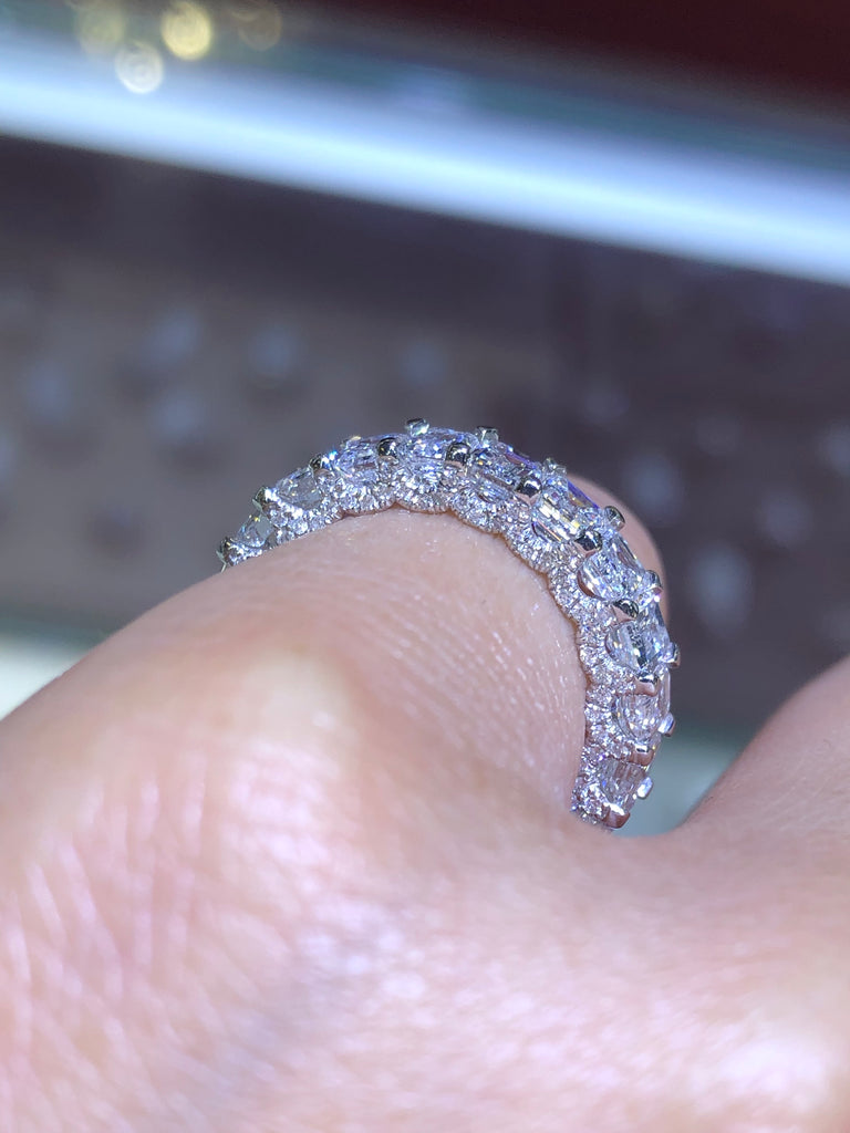 14K Gold Diamond Emerald U-Prong Eternity Band