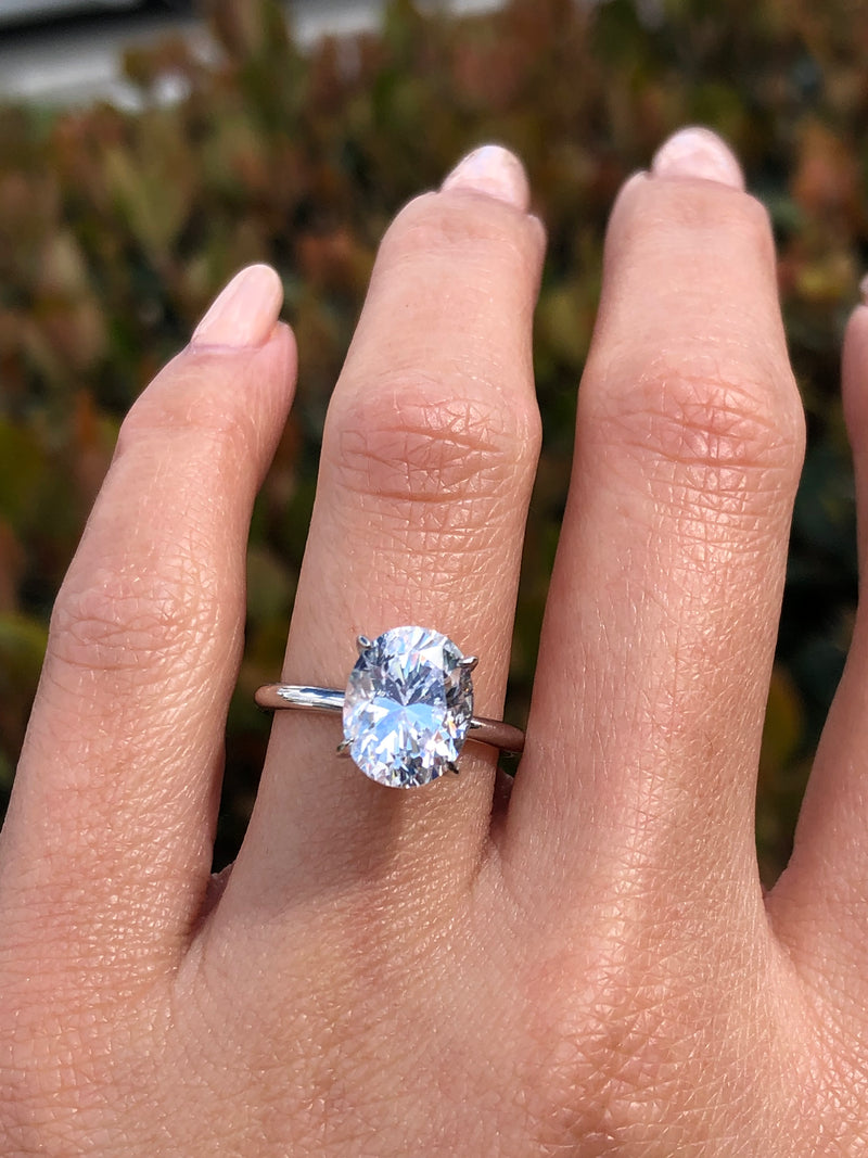 14K Gold 3.00 Carat Oval Lab Grown Diamond Under Halo Engagement Ring