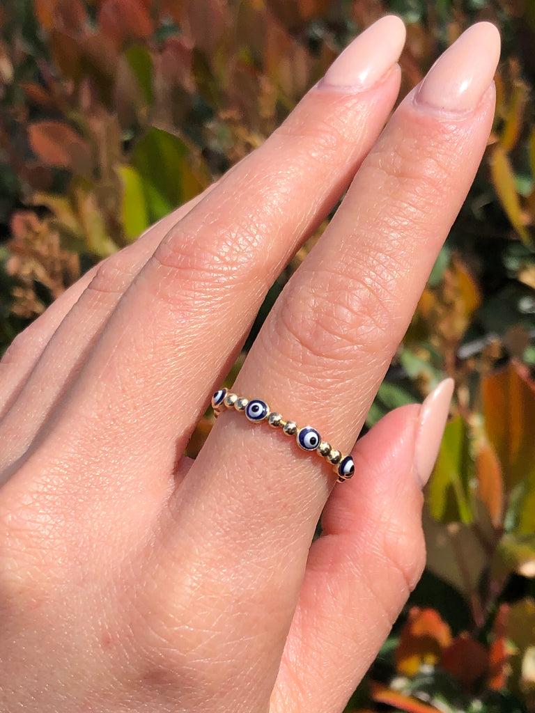 14K Gold Evil Eye Bubble Band