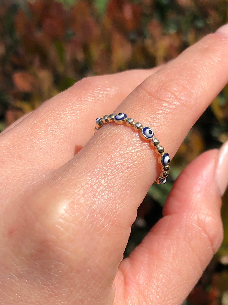 14K Gold Evil Eye Bubble Band
