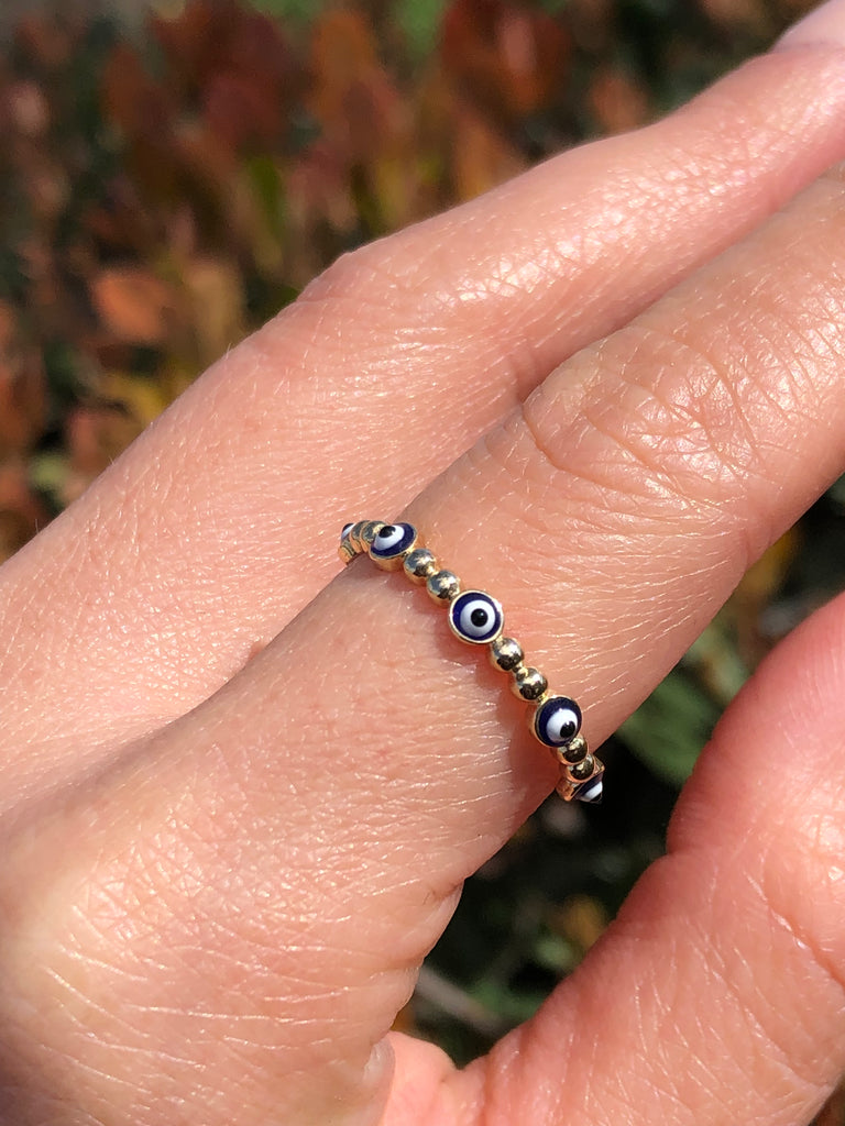 14K Gold Evil Eye Bubble Band