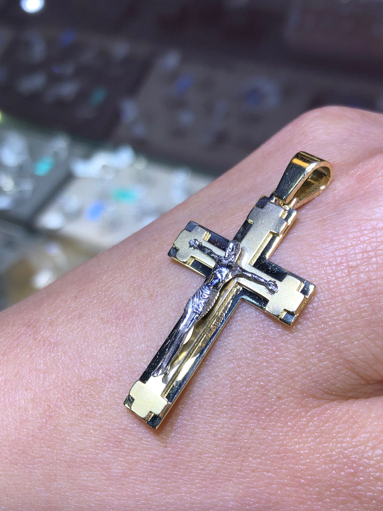 14K Gold Two-Tone Crucifix Pendant